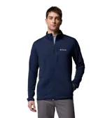 Campera polar de Columbia color azul marino, con cuello alto, cierre frontal completo y un bolsillo en el pecho con cierre.