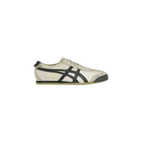 Championes Onitsuka Tiger modelo Mexico 66, color beige con rayas laterales en azul marino oscuro y detalles en gamuza gris en la puntera y el talón.