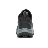 Championes Merrell Speed Strike 2 para hombre, color negro con detalles en gris. Diseñados para senderismo, con parte superior sintética y de malla, cordones y correas 100% reciclados, cuello acolchado, talón y puntera protectores, y suela de goma adherente Merrell.