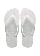 Ojotas Havaianas blancas con suela texturizada y tiras con diseño trenzado.