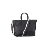 Cartera de formato amplio y estructurado, color marrón, con doble asa de mano y correa larga desmontable y regulable que permite llevarla al hombro o cruzada. Cuenta con cierre superior y aplique decorativo en el frente.