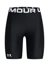 Calzas cortas deportivas Under Armour HeatGear Authentics de color negro, con cintura elástica ancha con logotipo visible y logo de la marca en la pierna. Confeccionadas en tejido elástico de secado rápido.