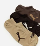 Pack de tres pares de medias invisibles Puma, confeccionadas en algodón. Presentan un diseño de caña baja con puño elástico, refuerzo en talón y punta, y el logo de la marca estampado en la parte frontal.