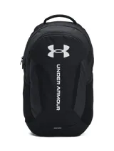 Mochila Under Armour Hustle 6.0 negra con logo blanco. Impermeable, resistente y cómoda, con múltiples bolsillos.