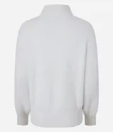 Suéter de poliamida afelpada color borgoña, con cuello alto y mangas largas.