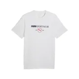 Remera Puma de manga corta color gris melange, con cuello redondo y estampado gráfico frontal con las inscripciones "Puma Sportswear" y "Est. 1948" junto al logo de la marca en rojo.