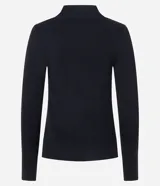 Blusa verde oscuro de viscosa con cuello alto y mangas largas con abertura en el puño.