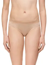 Bombacha hipster color piel de modal suave con cintura ancha con malla transparente y logo de Calvin Klein en el lateral.