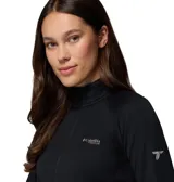 Buzo polar Columbia de media cremallera color negro, con cuello alto, mangas largas con orificios para los pulgares y logo de la marca estampado en el pecho. Incorpora tecnologías Omni-Wick y Omni-Shade.