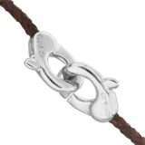 Pulsera de cuero trenzado color marrón con cierre de mosquetón entrelazado bañado en plata.