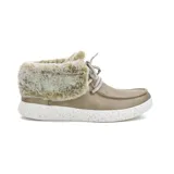 Botín casual Skechers Bobs Skipper Hang Glider color beige, con cordones, cuello de pelo sintético y suela moteada.