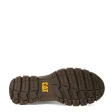 Botas de caña baja Caterpillar modelo Threshold Chukka, confeccionadas en cuero nobuk color marrón con cordones al tono. Presentan suela de goma robusta con relieve y logo de la marca grabado en el lateral y en la puntera.