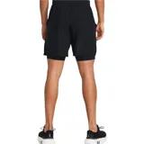 Short de running Under Armour Launch 2 en 1, color negro, con cintura elástica ajustable con cordón y logo de la marca en la pierna izquierda.