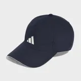 Gorro tipo baseball Adidas de color azul marino con logo blanco bordado en el frente. Presenta visera curvada con detalle de borde en color blanco, estructura de cinco paneles y cierre ajustable en la nuca.