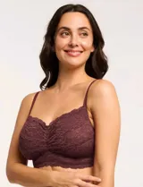 Soutien bralette color borgoña de encaje floral y micro tul, marca Montelle. Abrocha detrás en tres posiciones.