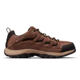 Championes de trekking Columbia Crestwood Low Omni-Grip para hombre, color marrón con detalles en negro y cordones bicolor. Empeine de gamuza y malla, con suela de caucho de alta tracción y mediasuela amortiguadora.