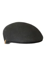 Gorra inglesa de lana premium, color gris oscuro, con diseño clásico de visera corta y detalle de etiqueta lateral.