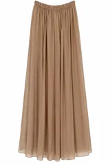 Pantalón ancho beige de tiro alto, confeccionado en tejido semitransparente con diseño fluido y cintura elástica fruncida.
