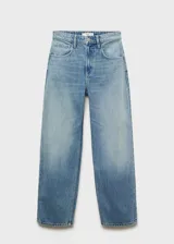 Jeans de tiro alto con diseño balloon o barrel, en tejido de algodón estilo vaquero, con cierre delantero de cremallera y botón, trabillas y cinco bolsillos.