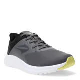 Championes deportivos Topper modelo Rack, color gris con detalles en negro y suela blanca con puntera en amarillo lima. Confeccionados en malla transpirable y refuerzos sintéticos laterales.