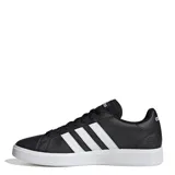 Championes Adidas Grand Court Base 2.0, color negro con las tres tiras características en blanco y suela de goma blanca.