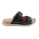 Sandalias casuales Korium Confort Frey, color negro, con dos tiras ajustables con hebilla y plantilla de cuero.