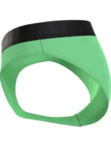 Parte de abajo de bikini Calvin Klein de tiro medio, color verde menta, con cintura elástica negra que lleva el logo de la marca en blanco.