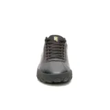 Zapatillas Caterpillar Hex de cuero negro, con cordones y suela de goma con diseño hexagonal.