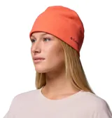 Gorro tipo beanie de polar color naranja, con tecnología termorreflectante Omni-Heat y logo de la marca bordado en el frente.