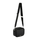 Bandolera negra rectangular con correa larga regulable.