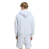 Canguro gris claro Adidas Essentials 3 con capucha ajustable con cordón, bolsillo tipo canguro y las clásicas tres tiras en las mangas.