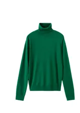 Jersey de cuello alto color verde, de manga larga y diseño ajustado.