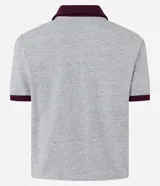 Remera gris de algodón con cuello polo y mangas cortas con ribete bordó. Estampa frontal con texto "Le Sport Paris".