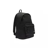 Mochila negra Lacoste con compartimento principal con cierre, bolsillo frontal con cierre y logo de la marca bordado en verde.
