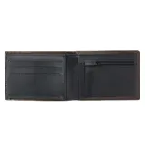 Billetera marrón de cuero con logo Rip Curl en relieve.