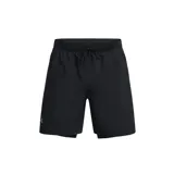Short de running Under Armour Launch 2 en 1, color negro, con cintura elástica ajustable con cordón y logo de la marca en la pierna izquierda.