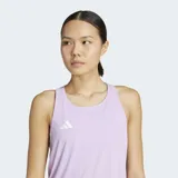 Musculosa deportiva Adidas de running, color lila, con cuello redondo, espalda deportiva y tecnología AEROREADY para mayor transpirabilidad.