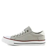 Championes Topper Wagon de lona color gris claro con detalles en blanco y negro. Presentan cordones blancos, puntera de goma blanca y logo de la marca en el lateral.