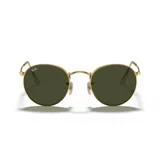 Lentes de sol Ray-Ban modelo RB 3447/50, con montura redonda de metal dorado y cristales verdes.
