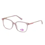 Armazón de anteojos MDQ modelo GZ07, con marco de acetato translúcido en color rosado y patillas metálicas delgadas en tono a juego.