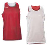 Musculosa deportiva Joma reversible, de un lado roja con logo en blanco y del otro lado blanca con logo en negro.