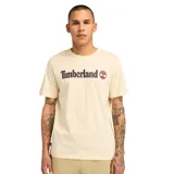 Remera color crema de Timberland, con logo de la marca estampado en el pecho en color azul marino y rojo.