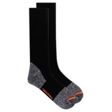 Medias largas de color negro con refuerzo gris melange en talón y puntera, y detalles en naranja con el logo de Merrell.