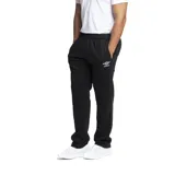 Pantalón de jogging negro con cintura elástica y logo de Umbro estampado en blanco en el muslo izquierdo.