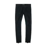 Pantalón de jean negro con efecto de manchas de aceite y roturas en las rodillas, corte skinny.