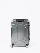 Valija rígida de 24 pulgadas color gris oscuro, con manija telescópica y cuatro ruedas dobles.