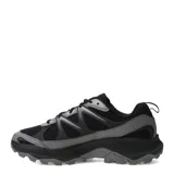 Championes de trail running Merrell modelo Tempo Exp, color negro con detalles en gris. Presentan una estructura de malla transpirable con refuerzos sintéticos, cordones ajustables y suela con relieve para mayor tracción.