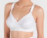 Soutien reductor clásico sin aro, color blanco, con detalle de encaje en la parte superior de la copa y breteles anchos regulables.