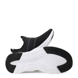 Championes de mujer Puma modelo Softride Harli Slip On, color negro con detalles en dorado. Diseño sin cordones con tiras elásticas cruzadas sobre el empeine, capellada de malla transpirable, suela blanca y amortiguación Softride.