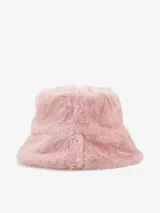 Gorro tipo bucket de pelo sintético color rosa.
